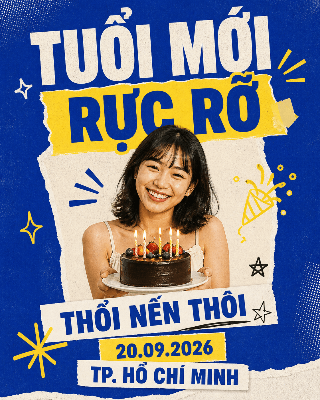 Poster thiệp sinh nhật Bữa tiệc tuổi mới