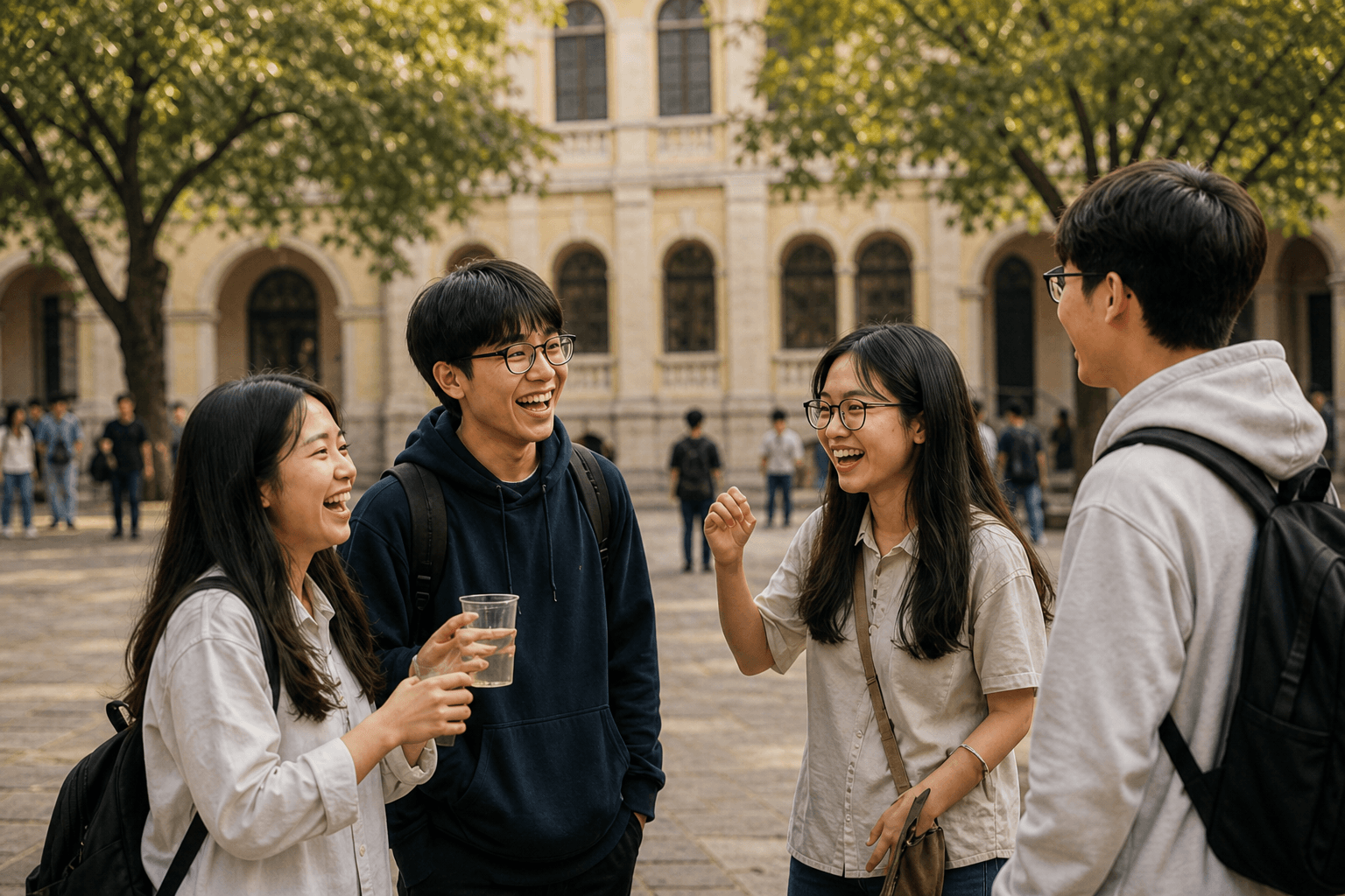 Những buổi trò chuyện cùng bạn bè dưới sân trường